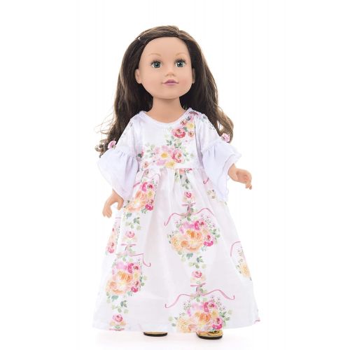 리틀 Little Adventures White Floral Princess Dress Up Costume & Matching Doll Dress (Small Age 1-3)