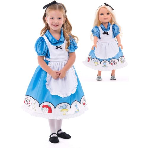 리틀 Little Adventures Alice Dress Up Costume with Headband & Matching Doll Dress (X-Large Age 7-9)