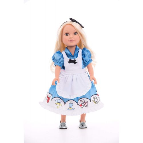 리틀 Little Adventures Alice Dress Up Costume with Headband & Matching Doll Dress (Medium Age 3-5)