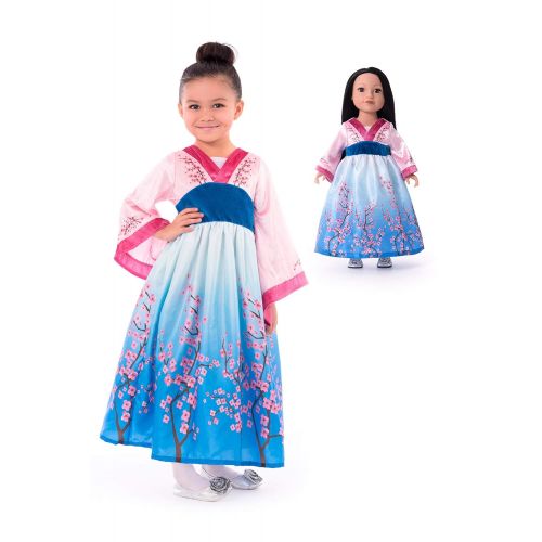 리틀 Little Adventures Asian Princess Dress Up Costume & Matching Doll Dress (Small Age 1-3)