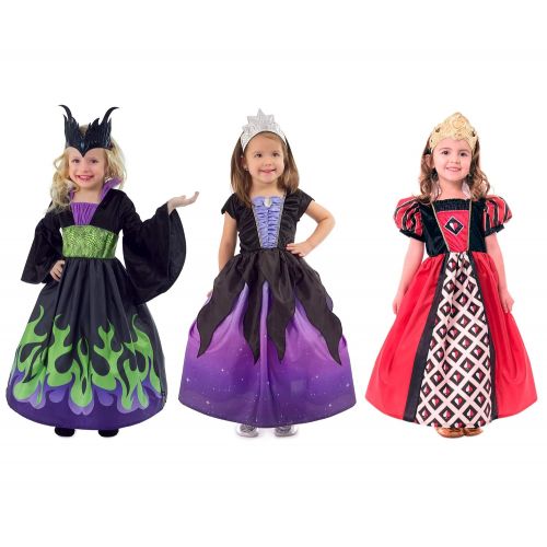 리틀 Little Adventures Dragon Queen, Sea Witch, & Queen of Hearts Villain Dress Up Costume Bundle Set with Crowns (Large (Age 5-7))