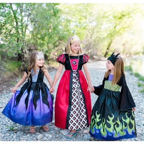 리틀 Little Adventures Dragon Queen, Sea Witch, & Queen of Hearts Villain Dress Up Costume Bundle Set with Crowns (Large (Age 5-7))