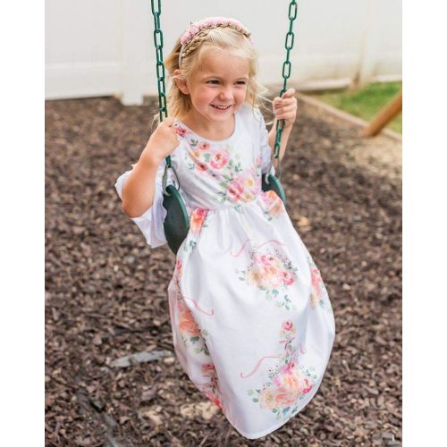 리틀 Little Adventures White Floral Princess Dress Up Costume & Matching Doll Dress (Large Age 5-7)