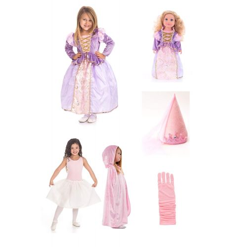 리틀 Little Adventures Rapunzel Princess Dress 6 Piece Costume Set & Matching Doll Dress (Large (Age 5-7))