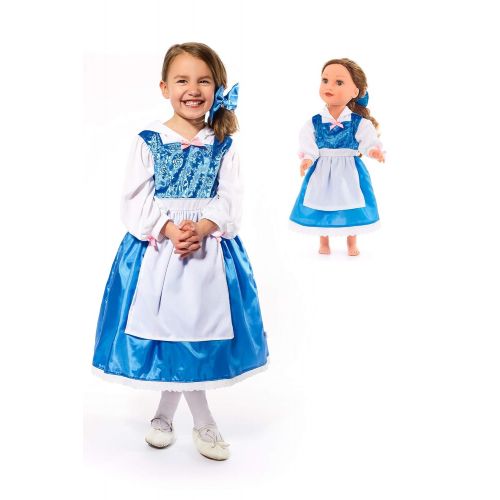 리틀 Little Adventures Beauty Day Princess Dress Up Costume with Hairbow & Matching Doll Dress (X-Large (Age 7-9))