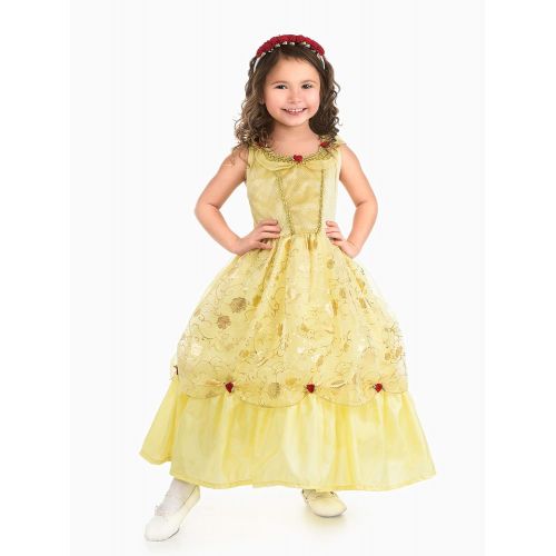 리틀 Little Adventures Yellow Beauty Princess Dress 6 Piece Costume Set & Matching Doll Dress (Large (Age 5-7))