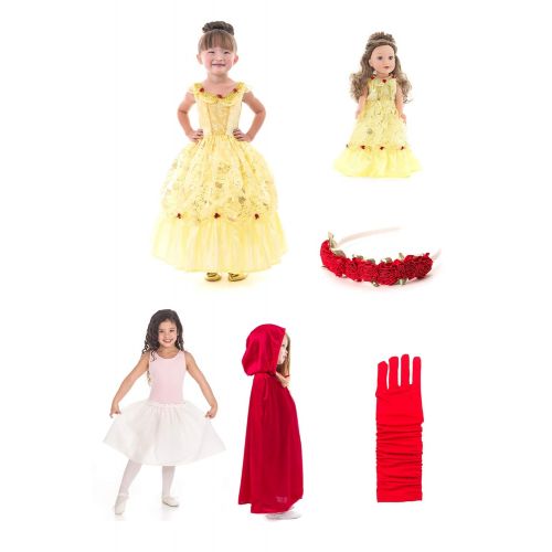 리틀 Little Adventures Yellow Beauty Princess Dress 6 Piece Costume Set & Matching Doll Dress (Large (Age 5-7))