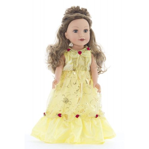 리틀 Little Adventures Yellow Beauty Princess Dress 6 Piece Costume Set & Matching Doll Dress (Large (Age 5-7))