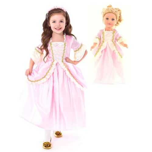 리틀 Little Adventures Pink Parisian Princess Dress Up Costume & Matching Doll Dress (Medium Age 3-5)