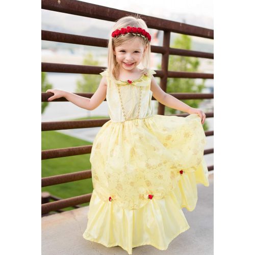 리틀 Little Adventures Yellow Beauty Princess Dress Up Costume & Matching Doll Dress (Large (Age 5-7))