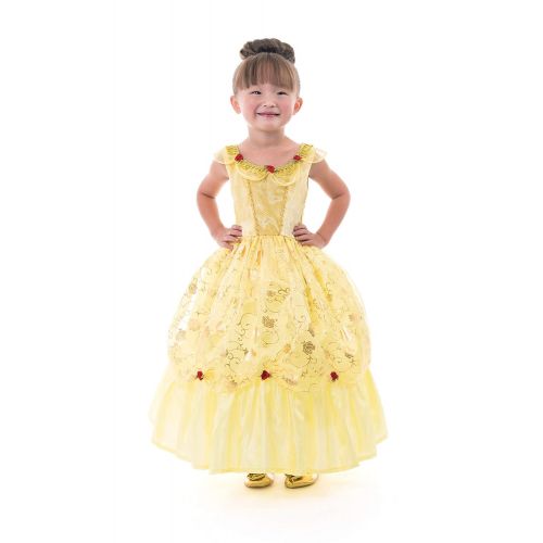 리틀 Little Adventures Yellow Beauty Princess Dress Up Costume & Matching Doll Dress (Large (Age 5-7))