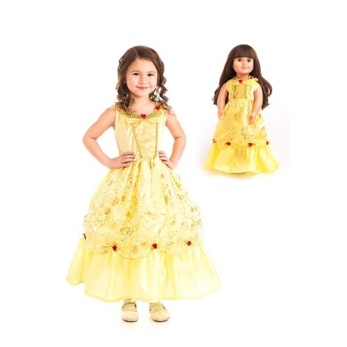 리틀 Little Adventures Yellow Beauty Princess Dress Up Costume & Matching Doll Dress (Large (Age 5-7))