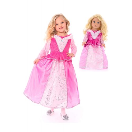 리틀 Little Adventures Sleeping Beauty Princess Dress Up Costume & Matching Doll Princess Dress (X-Large (Age 7-9))