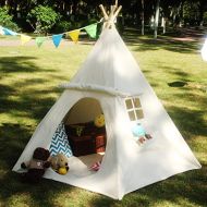 LITTLE Lavievert Children Playhouse Huge Indian Canvas Teepee Kids Play House with Two Windows - Comes with A Canvas Carry Bag