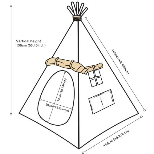 리틀 LITTLE Lavievert Children Playhouse Huge Indian Canvas Teepee Kids Play House with Two Windows - Comes with A Canvas Carry Bag