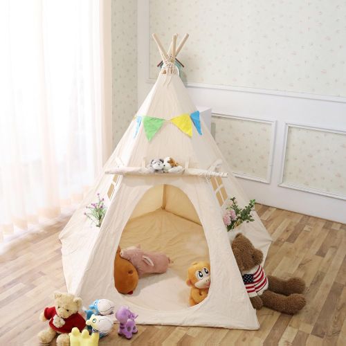 리틀 LITTLE Lavievert Children Playhouse Huge Indian Canvas Teepee Kids Play House with Two Windows - Comes with A Canvas Carry Bag