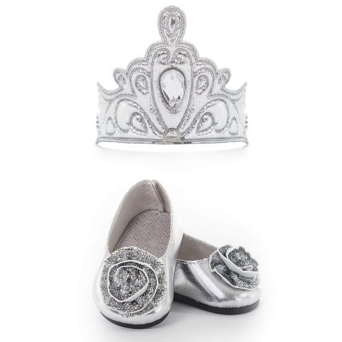  Little Adventures Doll Dress Shoes & Crown Accessory Set (Silver)
