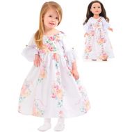 Little Adventures White Floral Princess Dress Up Costume & Matching Doll Dress (Medium Age 3-5)
