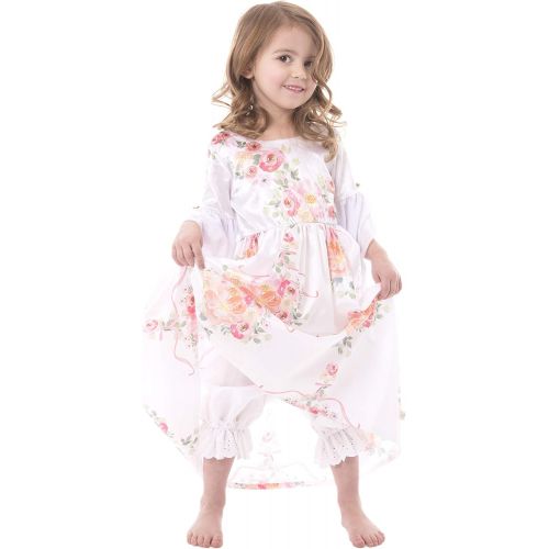  Little Adventures White Floral Princess Dress Up Costume & Matching Doll Dress (Medium Age 3-5)