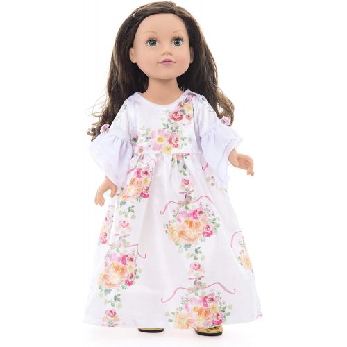  Little Adventures White Floral Princess Dress Up Costume & Matching Doll Dress (Medium Age 3-5)