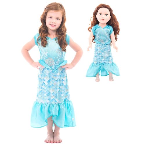  Little Adventures Mermaid Princess Dress Up Costume & Matching Doll Dress (X-Large Age 7-9)