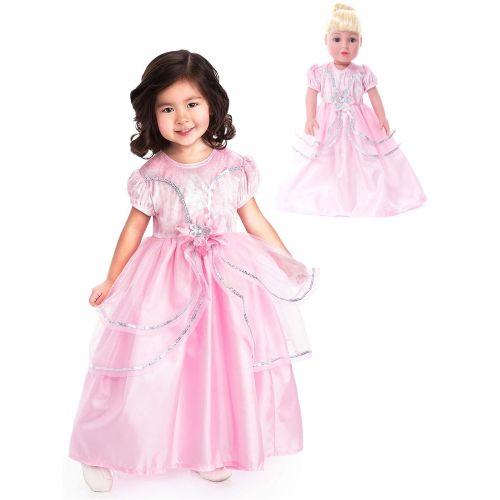  Little Adventures Royal Pink Princess Dress Up Costume & Matching Doll Dress (Medium Age 3-5)