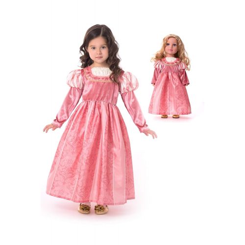  Little Adventures Coral Renaissance Princess Dress Up Costume & Matching Doll Princess Dress (Large Age 5-7)