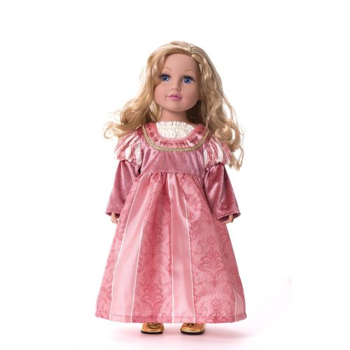  Little Adventures Coral Renaissance Princess Dress Up Costume & Matching Doll Princess Dress (Large Age 5-7)