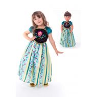Little Adventures Scandinavian Coronation Princess Dress Up Costume & Matching Doll Dress (X-Large (Age 7-9))