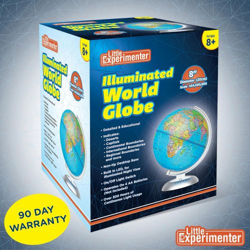  [아마존베스트]Little Experimenter Illuminated World Globe for Kids with Stand  Built-in LED Light Illuminates for Night View  Colorful, Easy-Read Labels of Continents, Countries, Capitals & Natural Wonders, 8