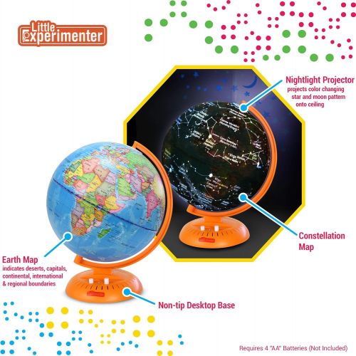  [아마존베스트]Little Experimenter Globe for Kids: 3-in-1 World Globe with Illuminated Star Map and Built-in Projector, 8”