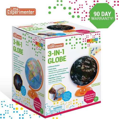  [아마존베스트]Little Experimenter Globe for Kids: 3-in-1 World Globe with Illuminated Star Map and Built-in Projector, 8”