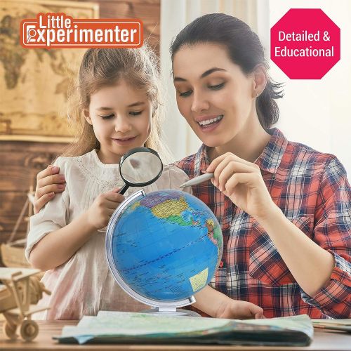  Little Experimenter Illuminated World Globe for Kids with Stand  Built-in LED Light Illuminates for Night View  Colorful, Easy-Read Labels of Continents, Countries, Capitals & Natural Wonders, 8 Inc