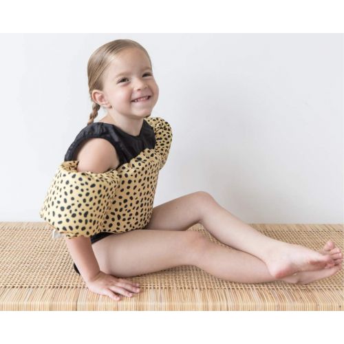  Little Fin Swimmer Float Vest for Pool, Black, Tan, Cheetah Print, Kids Life Jacket from 30 to 50lbs, Toddler Swim Vest with Arm Wings Girls Zara Swimmer