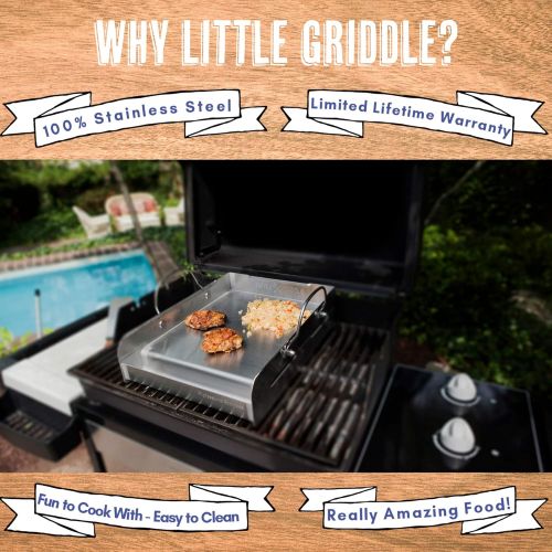  Little Griddle griddle-Q GQ230 100% Stainless Steel Professional Quality Griddle with Even Heat Cross Bracing and Removable Handles for Charcoal/Gas Grills, Camping, Tailgating, and Parties (25x1