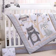 Little Haven Woodland Friends 3 Piece Forest Animal Theme Baby Crib Bedding Set - Grey, Tan