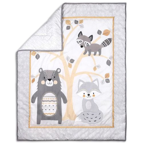 Little Haven Woodland Friends 3 Piece Forest Animal Theme Baby Crib Bedding Set - Grey, Tan