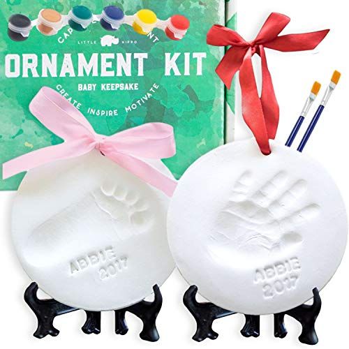  [아마존베스트]Little Hippo Baby Ornament Keepsake Kit (NEWBORN BUNDLE) 2 EASELS, 4 RIBBONS & LETTERS! Baby...