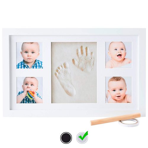  [아마존베스트]Baby Handprint Kit by Little Hippo |Deluxe Size + NO Mold| Baby Picture Frame & Non Toxic Clay! Baby Footprint kit, Perfect for Baby Boy Gifts, and Baby Girls Gifts! (White, Deluxe