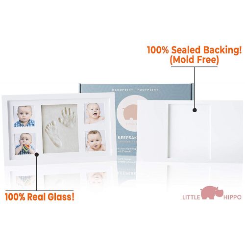  [아마존베스트]Baby Handprint Kit by Little Hippo |Deluxe Size + NO Mold| Baby Picture Frame & Non Toxic Clay! Baby Footprint kit, Perfect for Baby Boy Gifts, and Baby Girls Gifts! (White, Deluxe