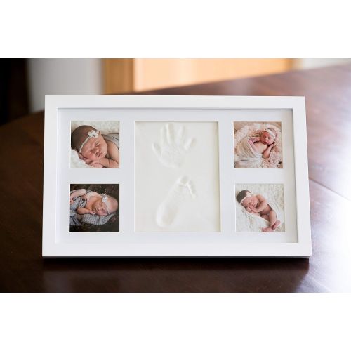  [아마존베스트]Baby Handprint Kit by Little Hippo |Deluxe Size + NO Mold| Baby Picture Frame & Non Toxic Clay! Baby Footprint kit, Perfect for Baby Boy Gifts, and Baby Girls Gifts! (White, Deluxe