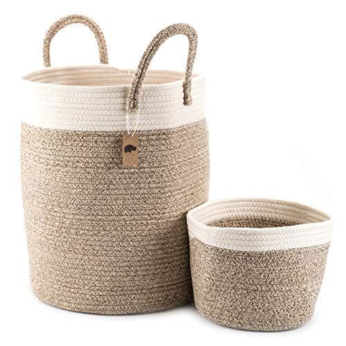  Little Hippo 2pc Large Cotton Rope Basket (16x14) 100% Natural Cotton! Rope Basket, Woven Storage Basket, Large Basket, Blanket Basket Living Room, Toy Basket, Pillow Basket, Round