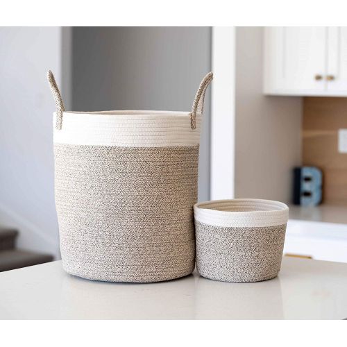  Little Hippo 2pc Large Cotton Rope Basket (16x14) 100% Natural Cotton! Rope Basket, Woven Storage Basket, Large Basket, Blanket Basket Living Room, Toy Basket, Pillow Basket, Round