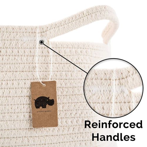  Little Hippo 2pc Large Cotton Rope Basket, White (16x15) 100% Natural Cotton! Rope Basket, Woven Storage Basket, Large Basket, Blanket Basket Living Room, Toy Basket, Pillow Basket