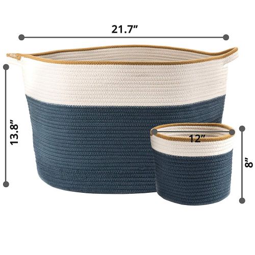  Little Hippo 2pc XXXL Large Cotton Rope Basket (22x14) 100% Natural Cotton! Rope Basket, Woven Storage Basket, Large Basket, Blanket Basket Living Room, Toy Basket, Pillow Basket,