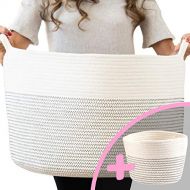 Little Hippo 2pc XXXL Large Cotton Rope Basket (22x14) 100% Natural Cotton! Rope Basket, Woven Storage Basket, Large Basket, Blanket Basket Living Room, Toy Basket, Pillow Basket,