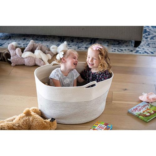  Little Hippo 2pc XXXL Large Cotton Rope Basket (22x14) 100% Natural Cotton! Rope Basket, Woven Storage Basket, Large Basket, Blanket Basket Living Room, Toy Basket, Pillow Basket,