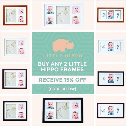  Little Hippo Baby Handprint Kit |NO Mold| Baby Picture Frame, Baby Footprint kit, Perfect for Baby Boy Gifts,Top Baby Girl Gifts, Baby Shower Gifts, Newborn Baby Keepsake Frames (Deluxe, Black)