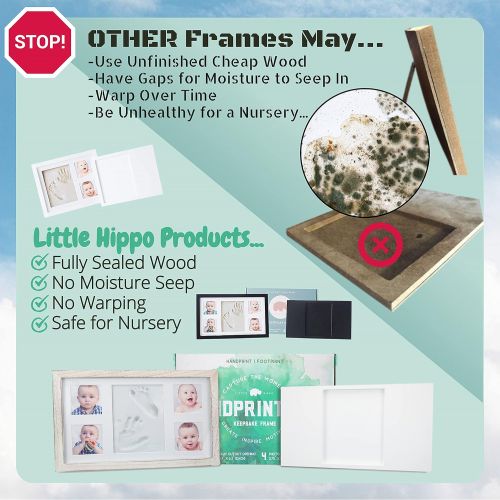  Little Hippo Baby Handprint Kit |NO Mold| Baby Picture Frame, Baby Footprint kit, Perfect for Baby Boy Gifts,Top Baby Girl Gifts, Baby Shower Gifts, Newborn Baby Keepsake Frames (Deluxe, Black)