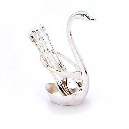  [아마존베스트]Little India Silver Polished Swan Shaped 6 Spoon Set Stand 307